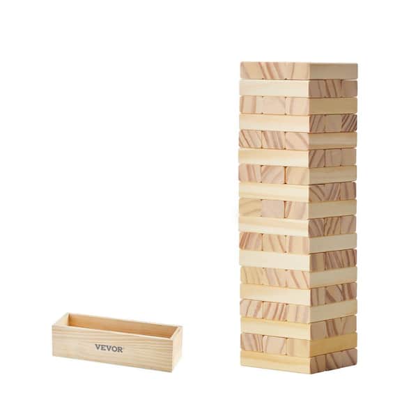 VEVOR Tumbling Timber Toy, 54 Blocks Tumble Tower Blocks Game, Pine Wood Tumbling Tower Game with Storage Crate, Multiple Ways