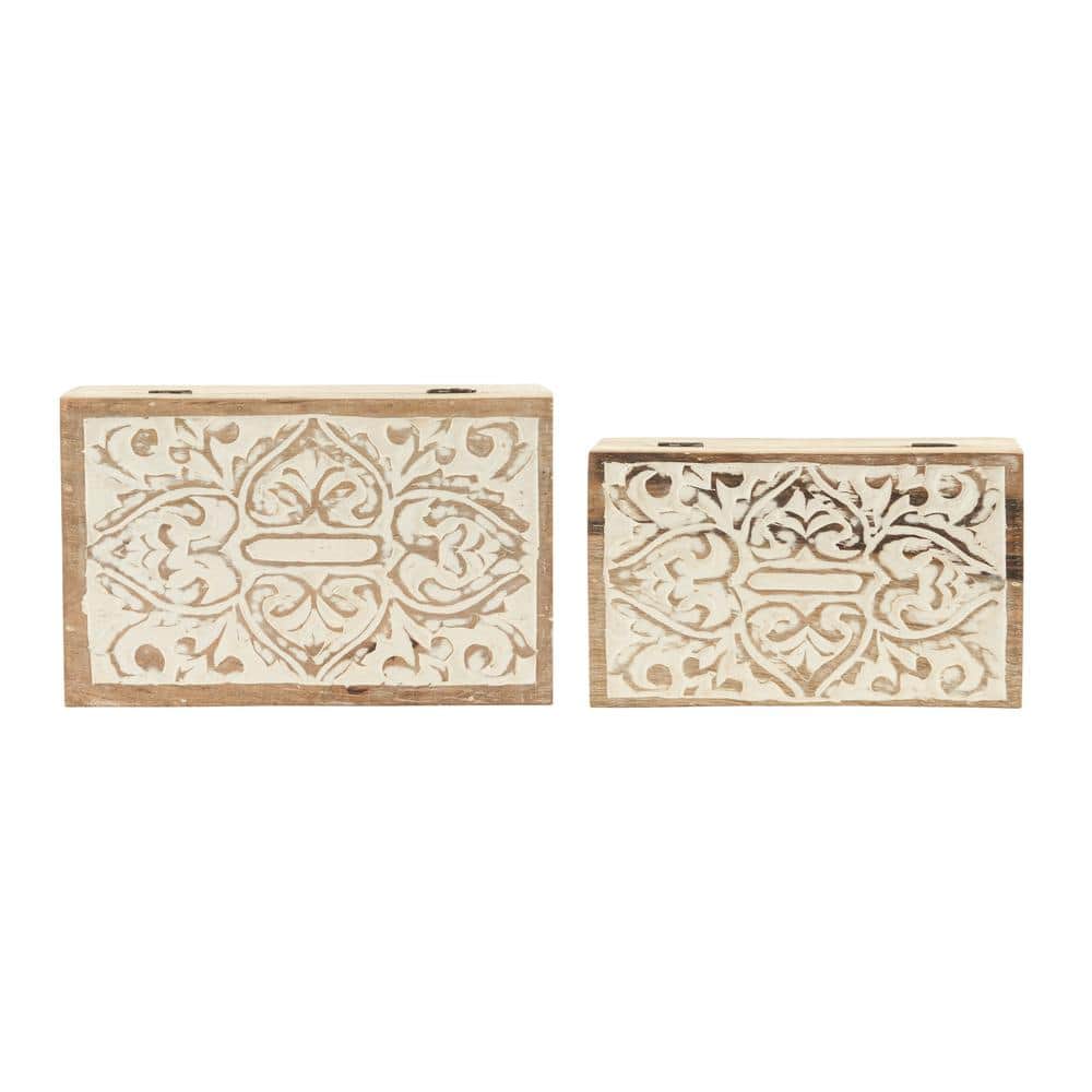 Set of 2 Whitewashed Mango Wood Lidded Storage Boxes