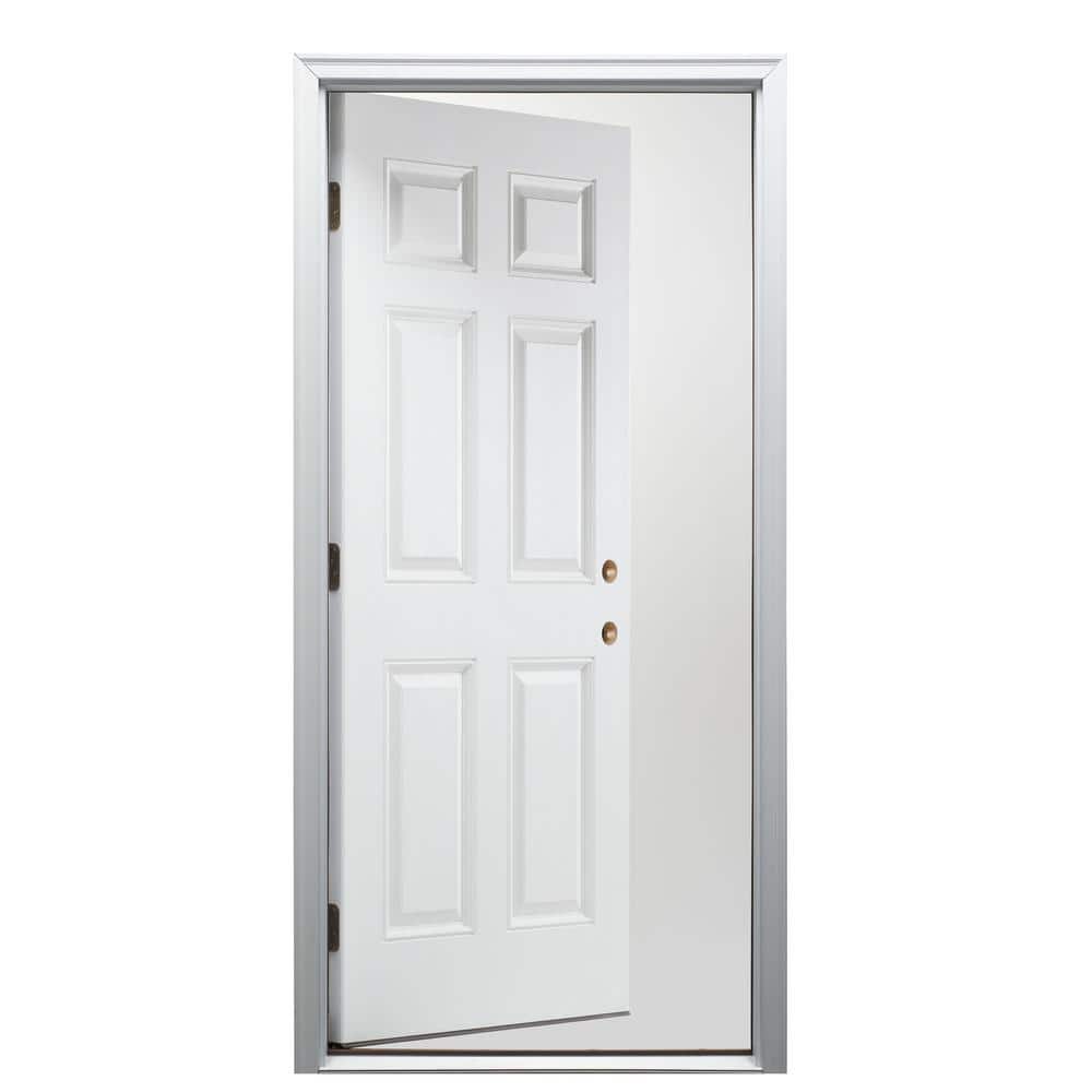 White Primed Composite Exterior Single Door with Satin Nickel Hinges