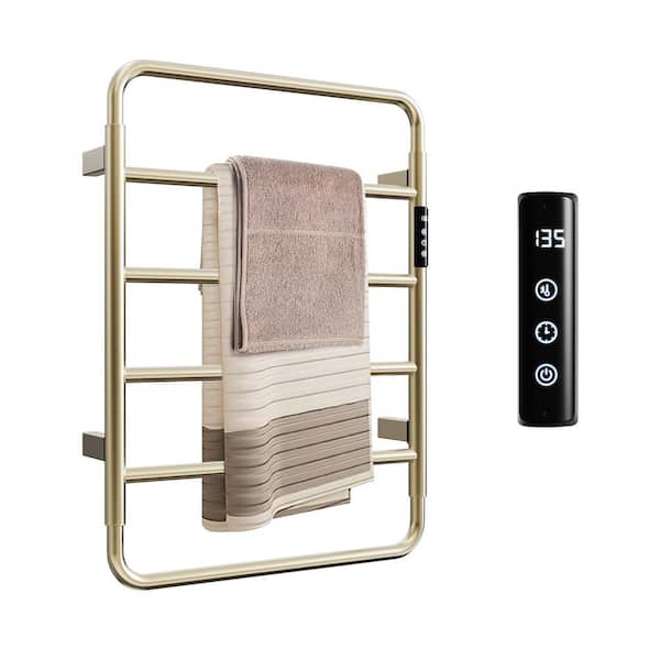 6-Bar Stainless Steel Electric Plug-In Towel Warmer in Gold, Wall Mounted Towel Rack for Bathroom
