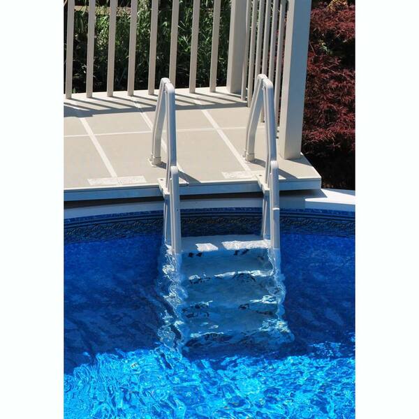 White Vinyl Works Deluxe Adjustable 32 Inch in-Pool Step Ladder Entry System for Above Ground Swimming Pools 