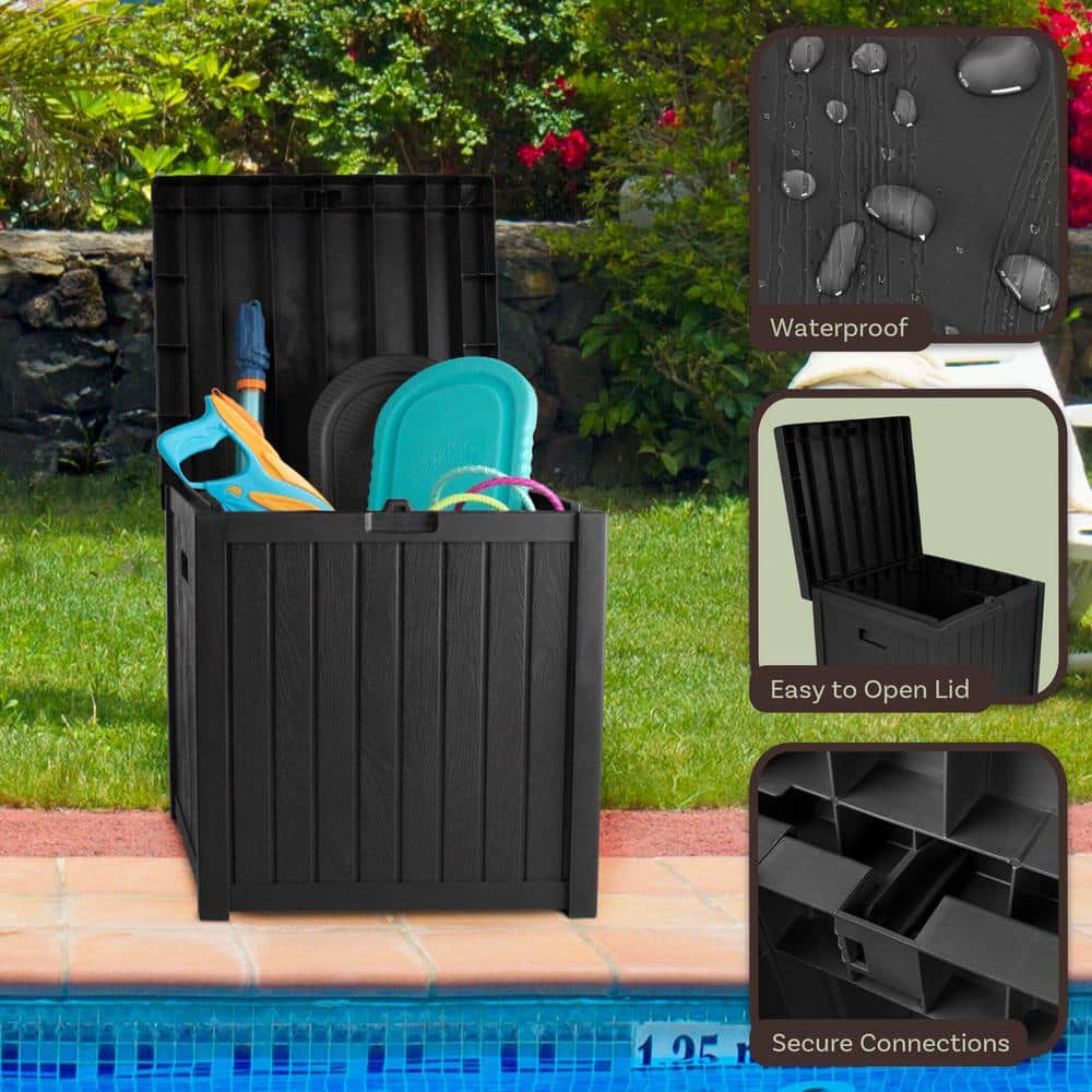 Black 50 Gallon Lockable Plastic Deck Storage Box
