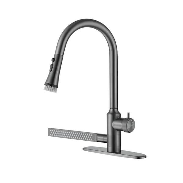 Single Handle Gun Grey 18.62 in. H Pull Out Sprayer Kitchen Faucet 2. 41GPM with Pull Down Side Spray Deckplate Included