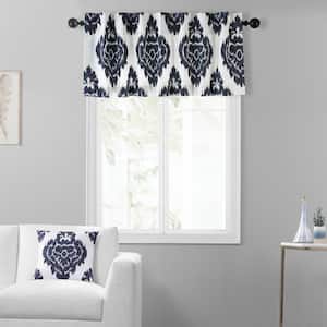 Ikat Blue Printed Cotton Rod Pocket Window Valance - 50 in. W x 19 in. L (1 Panel)