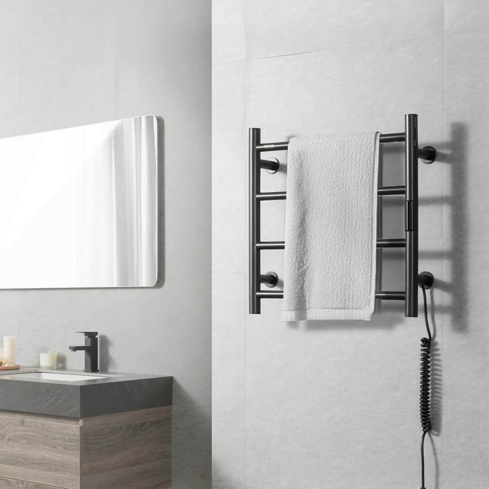 Black Stainless Steel Wall-Mounted 4-Bar Heated Towel Warmer