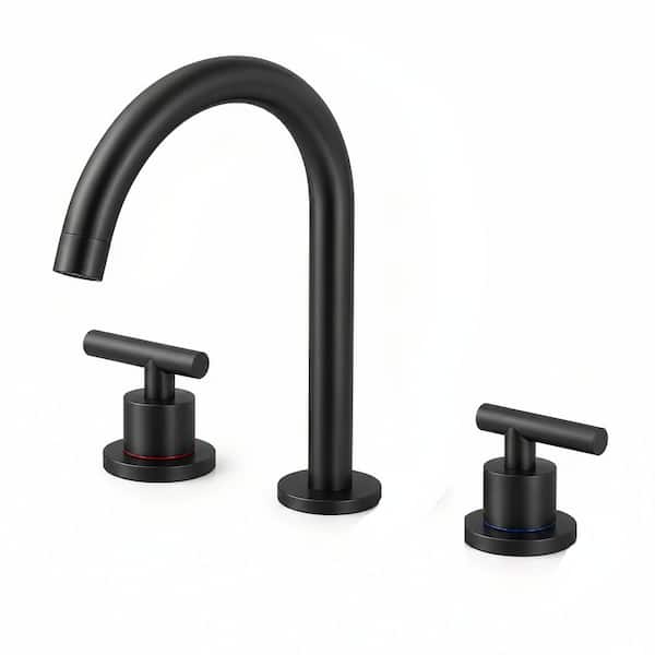 8 in. Widespread Double Handle High-Arc Bathroom Sink Faucet with Overflow Pop-Up Drain in Matte Black