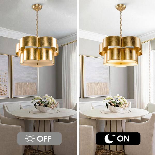IHOMEadore 19.7 in. 5-Light 2-Tiered Antique Gold Drum Chandelier