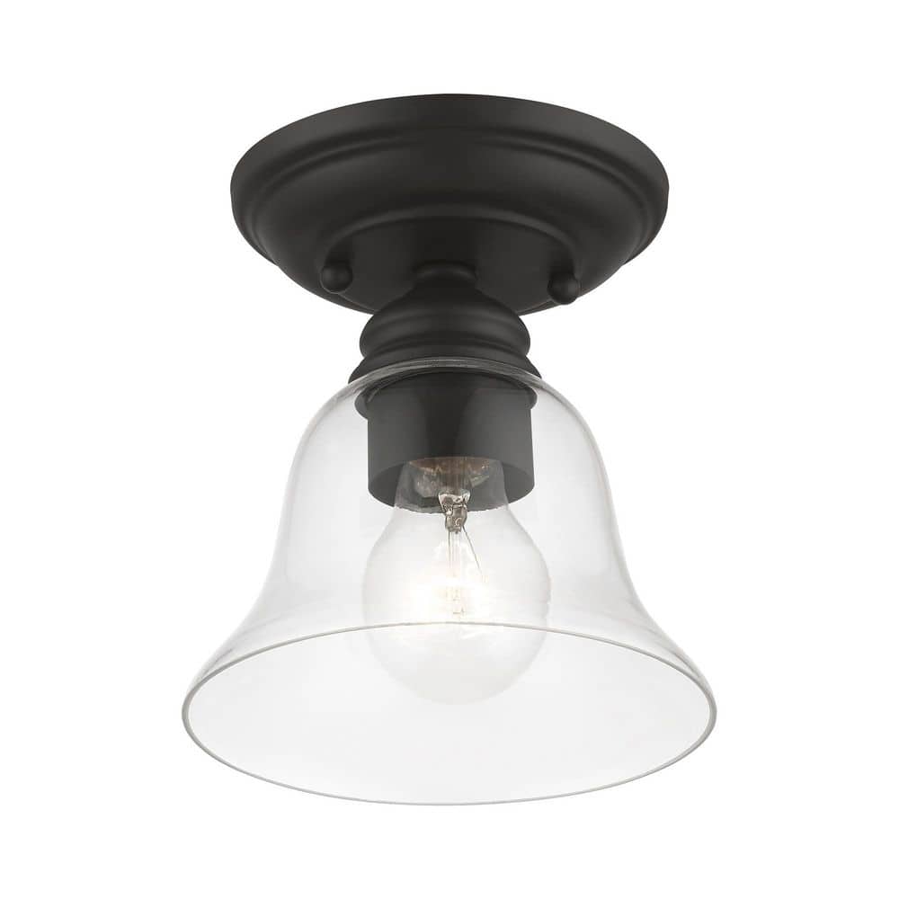 Black Semi-Flush Mount Light with Clear Glass Shade