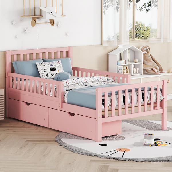 Harper & Bright Designs Pink Wood Frame Twin Size Platform Bed with ...