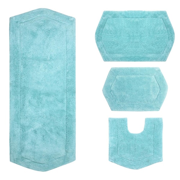 Waterford Collection 100% Cotton Tufted Bath Rug, 4 Piece Set, Turquoise