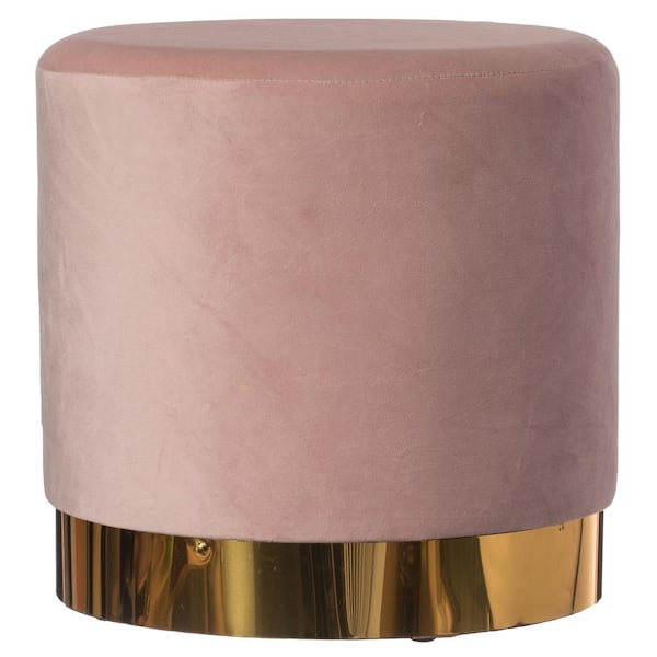FABULAXE Papasan Chair Pink Modern Round Velvet Fabric Standard Ottoman Stool with Gold Base
