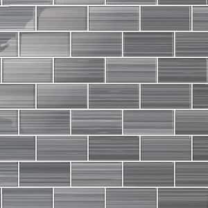 Hand Painted Sample 3 in. x 6 in. Neutral Gray 50 Glass tile (0.125 sq. ft./1 Each)