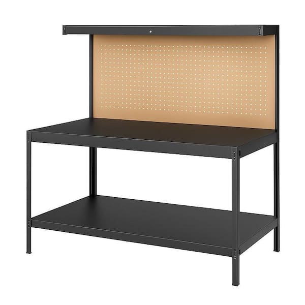 600 lbs. Capacity Workbench w/ 120-Volt LED Work Light, A3 Steel Work Table for Garage Tool Storage, Workshop, Basement