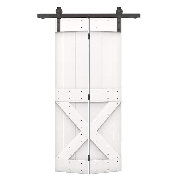 CALHOME 22 in. x 84 in. Mini X Series Solid Core Pure White Stained DIY Wood Bi-Fold Barn Door with Sliding Hardware Kit