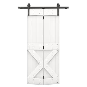 26 in. x 84 in. Mini X Series Pure White Stained DIY Wood Bi-Fold Barn Door with Sliding Hardware Kit