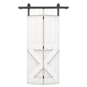 30 in. x 84 in. Mini X-Series Pure White Stained DIY Wood Bi-Fold Barn Door with Sliding Hardware Kit