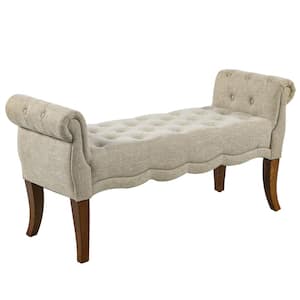 Beige Polyester Armrest Entryway Shoe Bench 24.25 in. x 48.75 in. x 16.5 in.