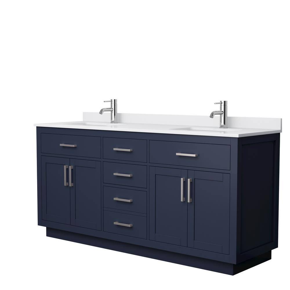 Wyndham Collection Beckett TK 72 in. W x 22 in. D x 35 in. H Double Bath Vanity in Dark Blue with White Cultured Marble Top, Dark Blue with Brushed Nickel Trim -  840193394056