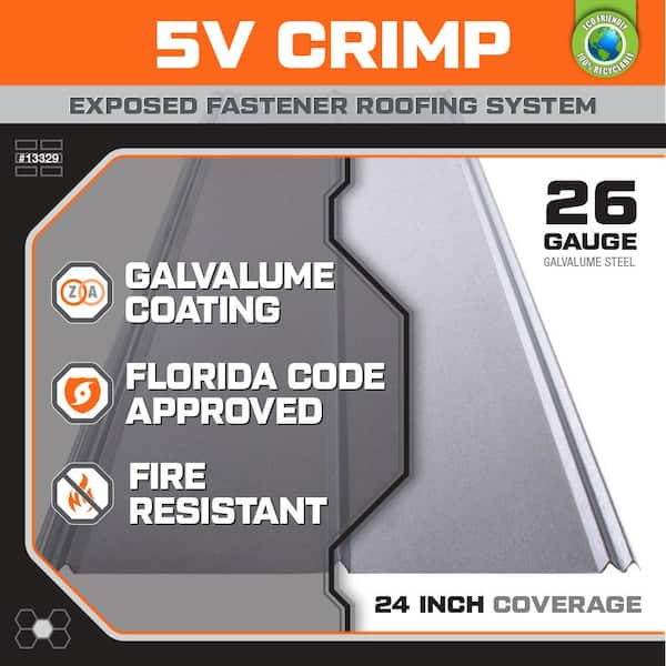 Gibraltar Building Products 8 ft. 5V Crimp Galvalume Steel 26-Gauge  Roof/Siding Panel 13329 - The Home Depot