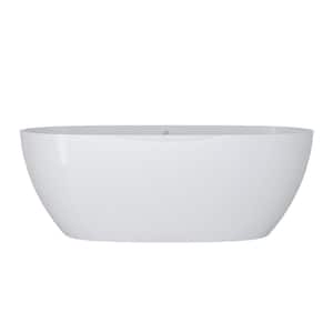 71 in. x 22 in. Solid Surface Stone Free Standing Tub Soaking Bathtub in White with Black Bathtub Pillow