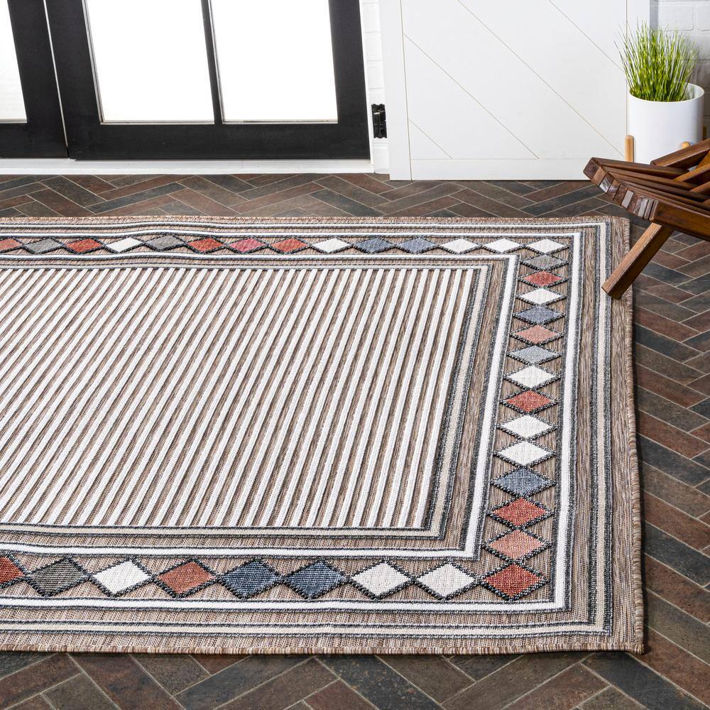 Sebastian Brown and Ivory Geometric Synthetic Rectangular Rug 3' x 5'