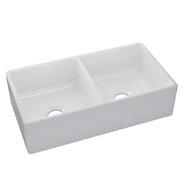 Elkay Burnham 33in. Farmhouse/Apron-Front 2 Bowl  White Fireclay Sink Only and No Accessories