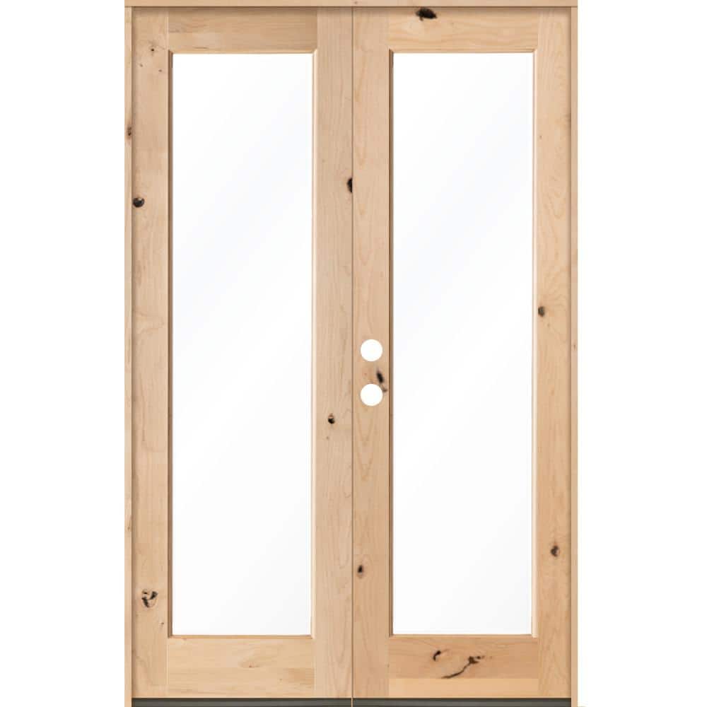 64 in. x 96 in. Rustic Knotty Alder Right Hand Inswing Full-Lite Clear Glass Unfinished Wood Double Prehung Front Door price history on PriceWatchPro