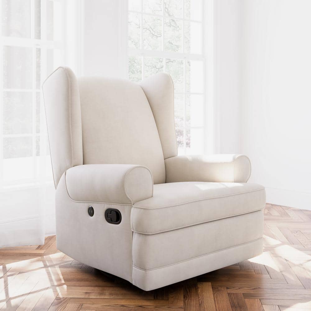 Ivory Swivel Recliner with Metal Base and USB Ports