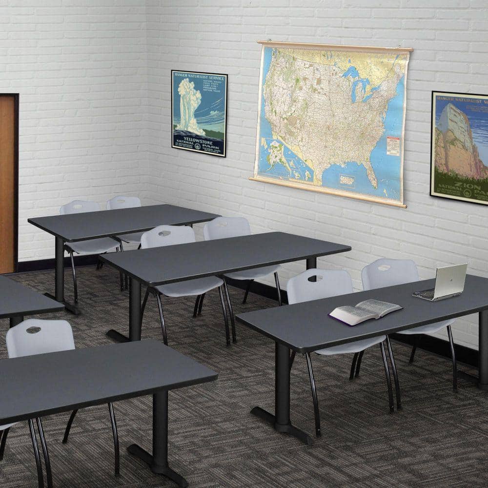 Kobe 66 in x 24 in. Grey T-Base Training Seminar Table Desk, 2 M Stack Chairs-Grey