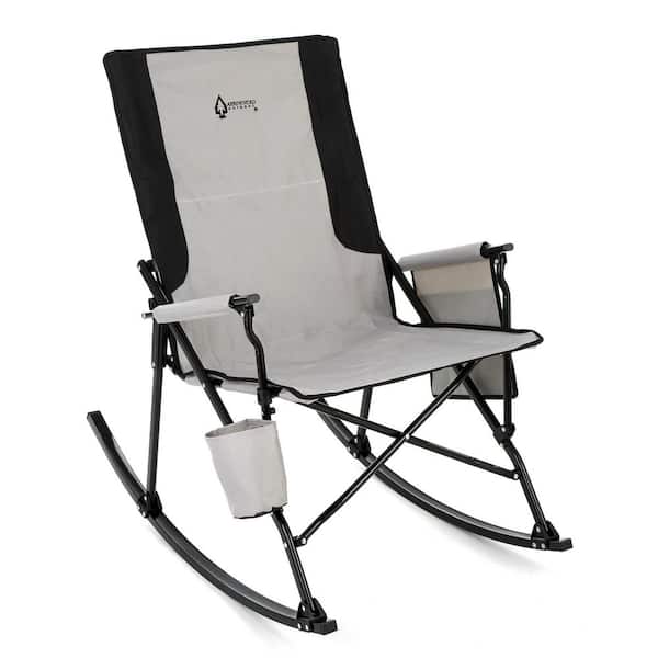 KKS0369U Foldable Rocking Camp Chair With Large Cup Holder, Side Pocket, Space-Saving Folding, Black