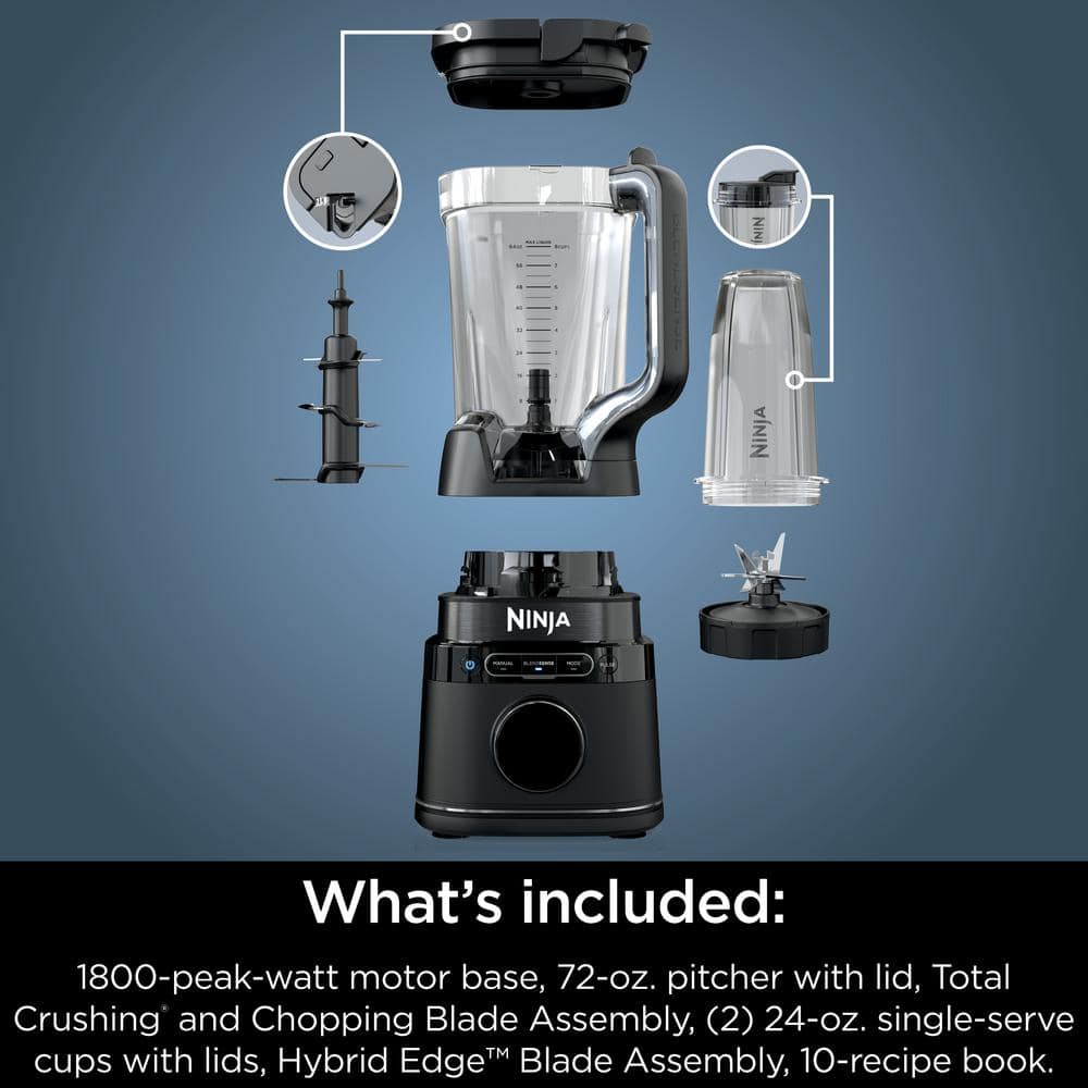 Ninja Black Stainless Steel 72-oz Countertop Blender with Travel Cups