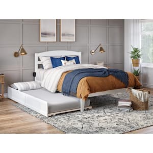 Warren 60-1/4 in. W White Queen Solid Wood Frame with Twin XL Pull Out Trundle Bed and USB Charger Platform Bed