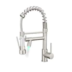 Single Handle Pull Down Sprayer Kitchen Faucet with 2-Mode LED Commercial Single Lever Faucet in Brushed Nickel