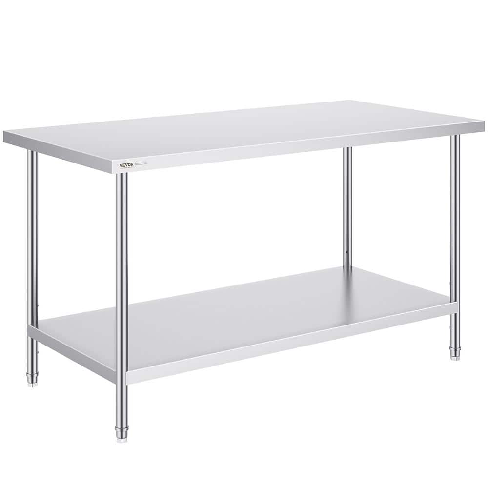 VEVOR Stainless Steel Prep Table 30 x 60 x 34 inch Heavy Duty Metal Worktable with 3 Adjustable Height Levels CFBXGGZTLCWJ4M8YMV0