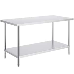 30 x 60 x 34 in. Stainless Steel Commercial Kitchen Prep Table 910 lbs. Load Capacity with 3 Adjustable Height Levels