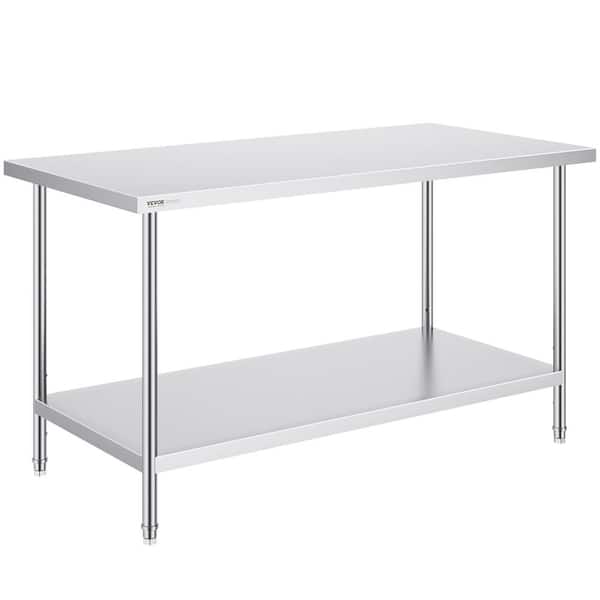 VEVOR 30 x 60 x 34 in. Stainless Steel Commercial Kitchen Prep Table 910 lbs. Load Capacity with 3 Adjustable Height Levels