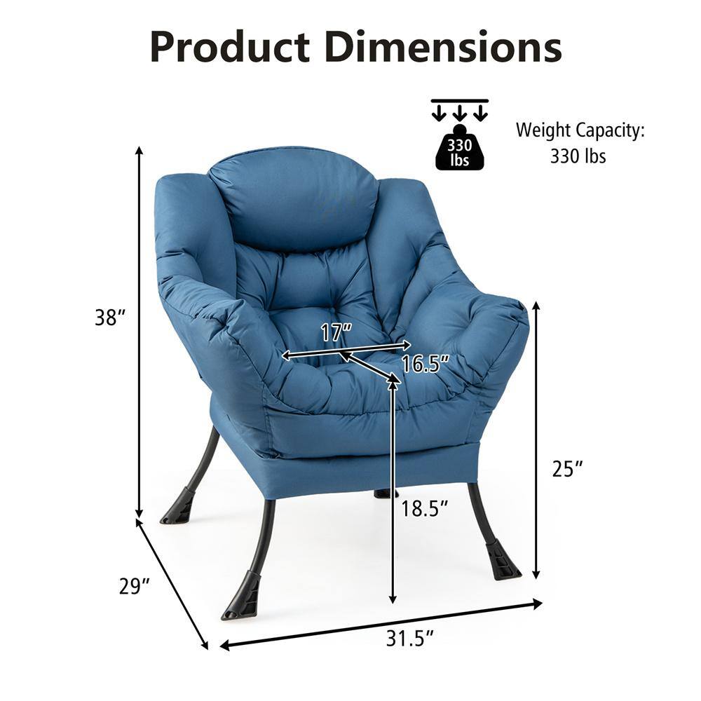 Navy Blue Polyester Fabric Accent Chair with Metal Frame