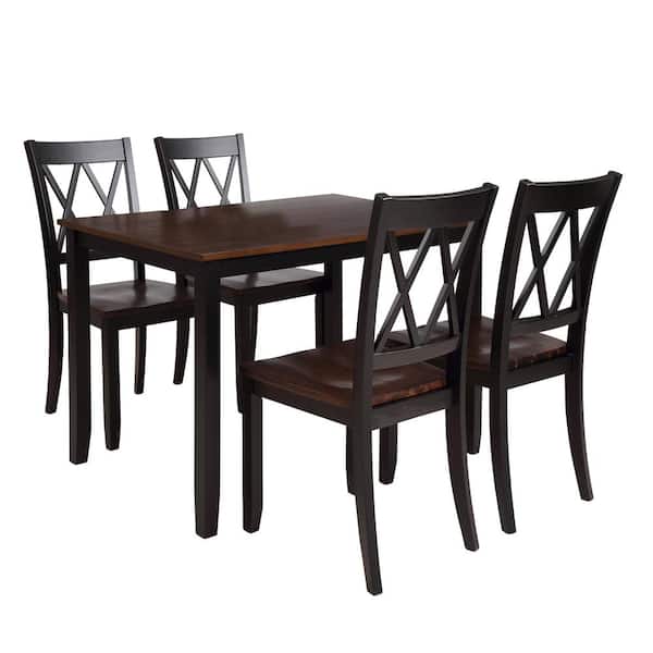 Donason 5-Piece Rectangular Wood Top Black Dining Table Set