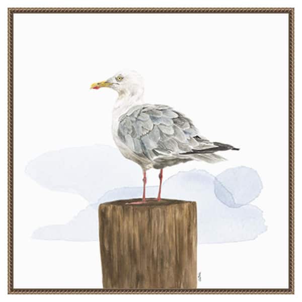 Amanti Art Birds of the Coast on White IV by Tara Reed 30 in. W x 30 in. H Canvas Float Frame in Bronze