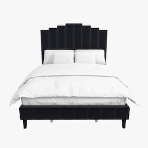 Chaonian 62 in. W Black Tufted Upholstered Platform Bed with Center Legs