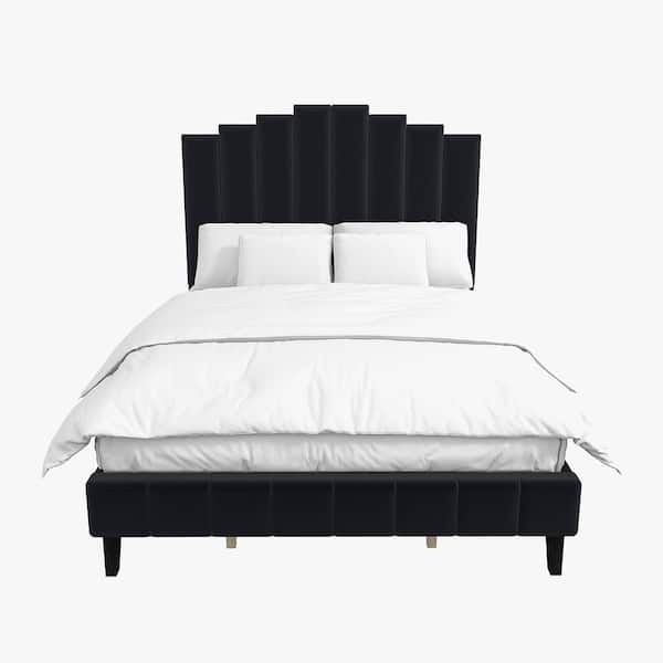 JAYDEN CREATION Chaonian 62 in. W Black Tufted Upholstered Platform Bed with Center Legs