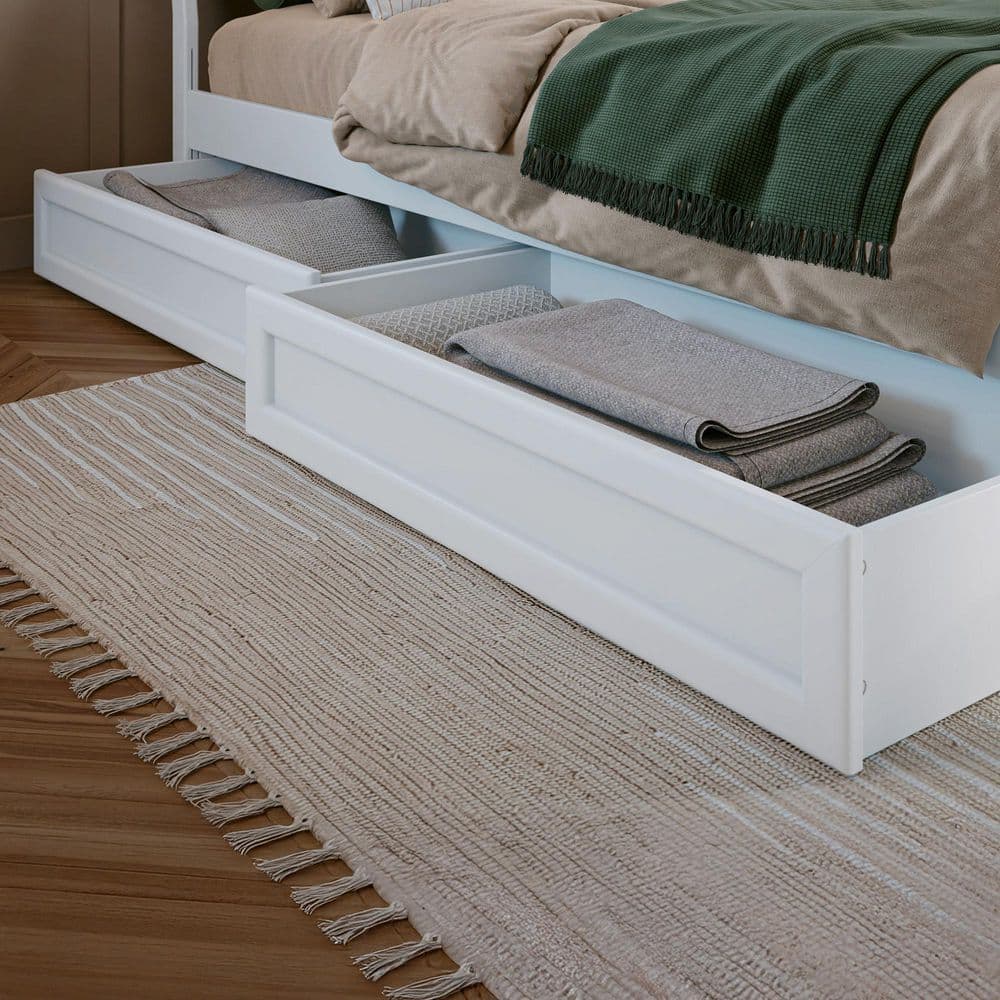 Casanova White Full Wood Platform Bed with Storage Drawers