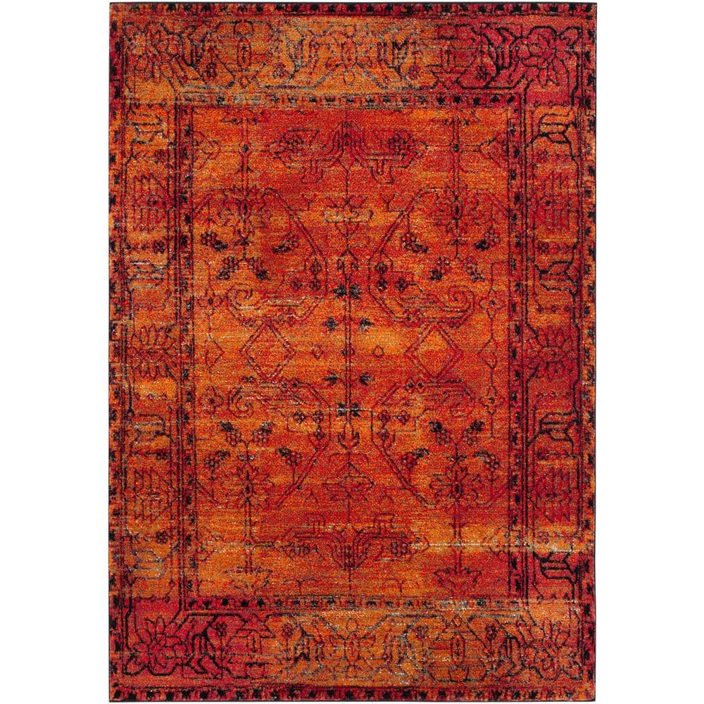 Vintage Hamadan Orange High Pile Rectangular Area Rug