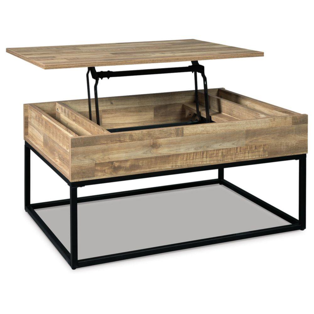 Urban Loft 36'' Beige & Black Rectangular Lift-Top Coffee Table with Storage