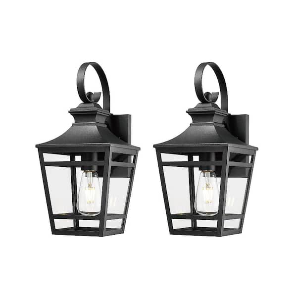 16.5 in. 1-Light Waterproof Black Outdoor Hardwired Wall Lantern Sconce with Clear Glass, No Bulbs Included (2-Pack)