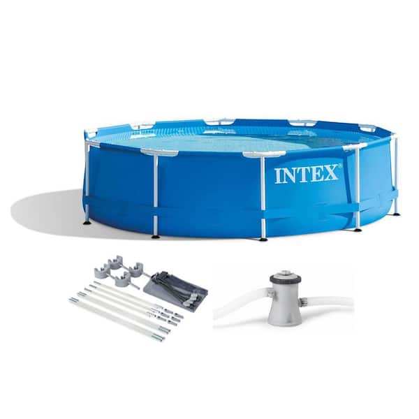Intex 10 ft. x 30 in. Metal Frame Above Ground Swimming Pool Kit with Canopy, Round