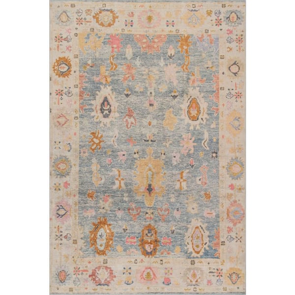 3 ft. x 5 ft. Light Blue Selune Washable Indoor Area Rug