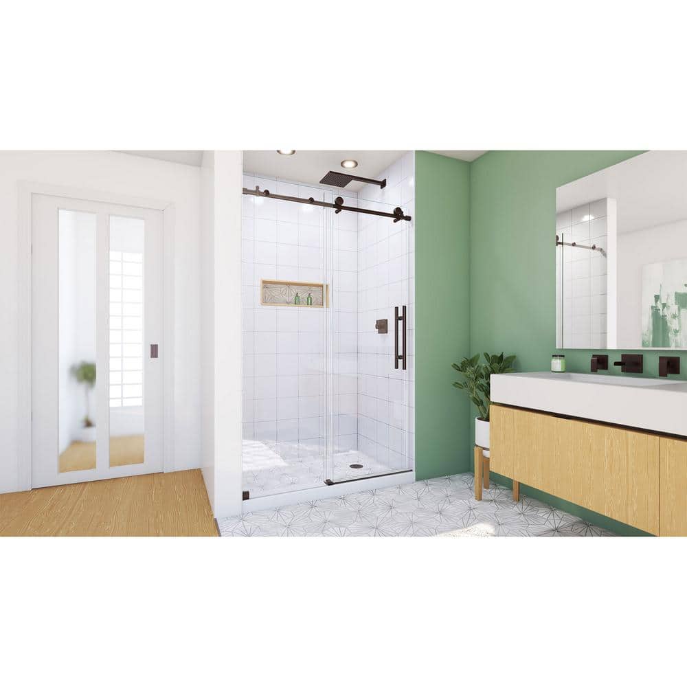 Enigma-X Oil Rubbed Bronze Frameless Sliding Shower Door with Clear Glass
