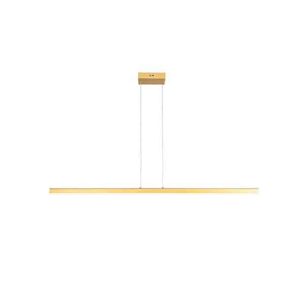 Minimalist 1-Light dimmable Integrated LED Gold Aluminum sleek modern Linear Pendant light Chandelier for dining room