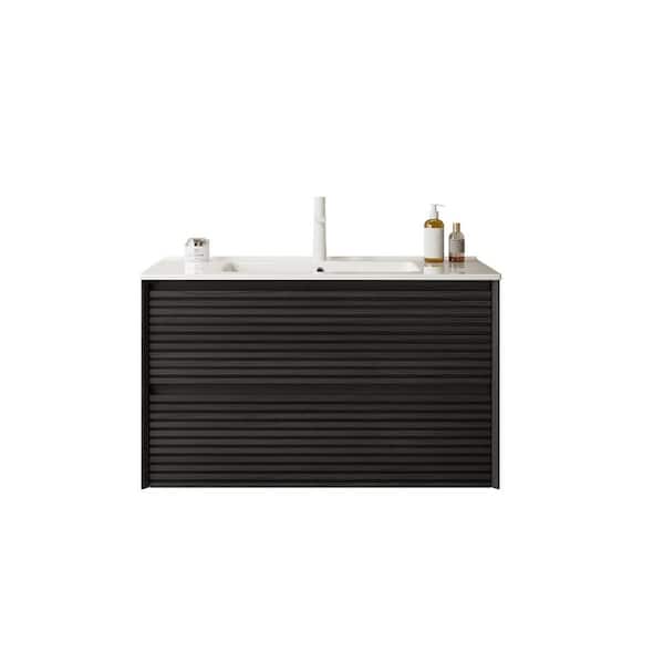 Liory 24.02 in. Single Sink Floating Dark Oak Bath Vanity with White Ceramic Top Pre-assembled